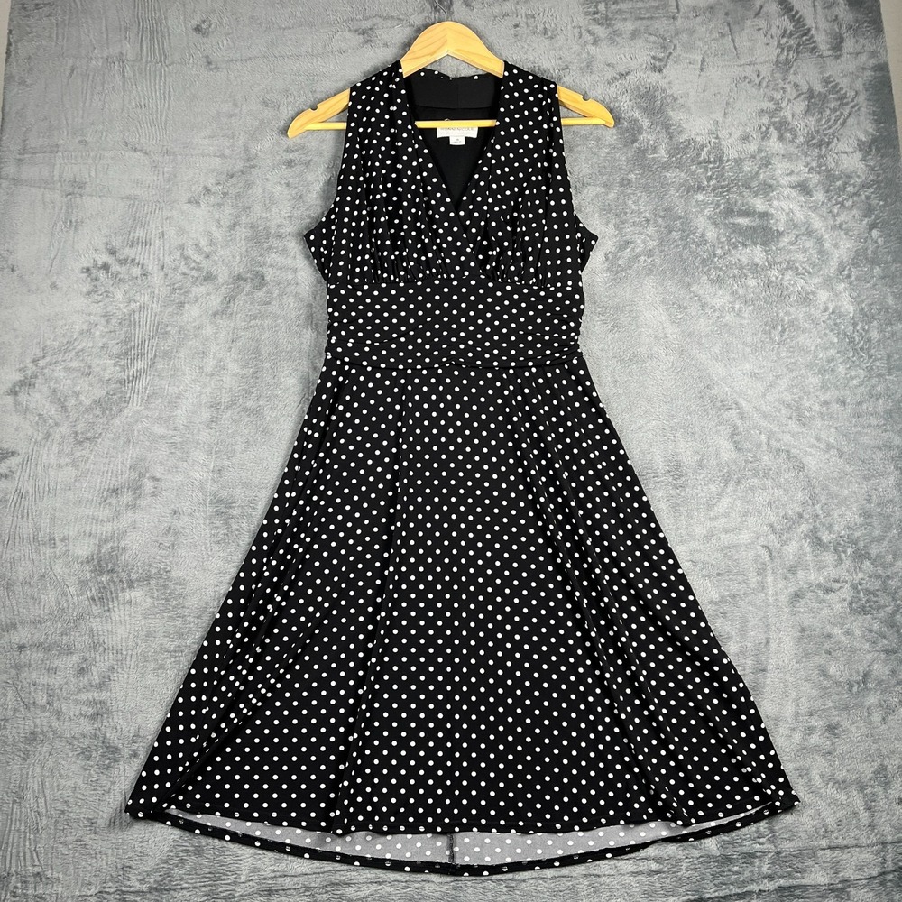 Ronni Nicole A Line Dress Womens 10 Black White Polka Dot Surplice V Neck Flowy